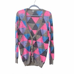 Madewell Harlequin Cardigan Argyle Multicolor Linen Blend Buttons WM SZ M